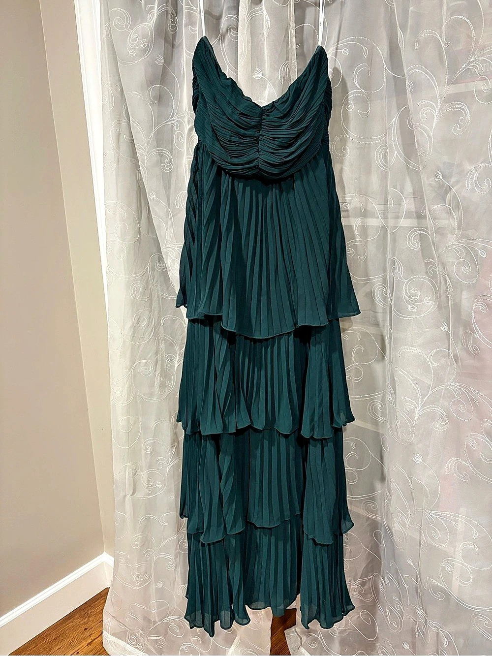 Lulus Arietta Green Pleated Strapless Maxi Dress